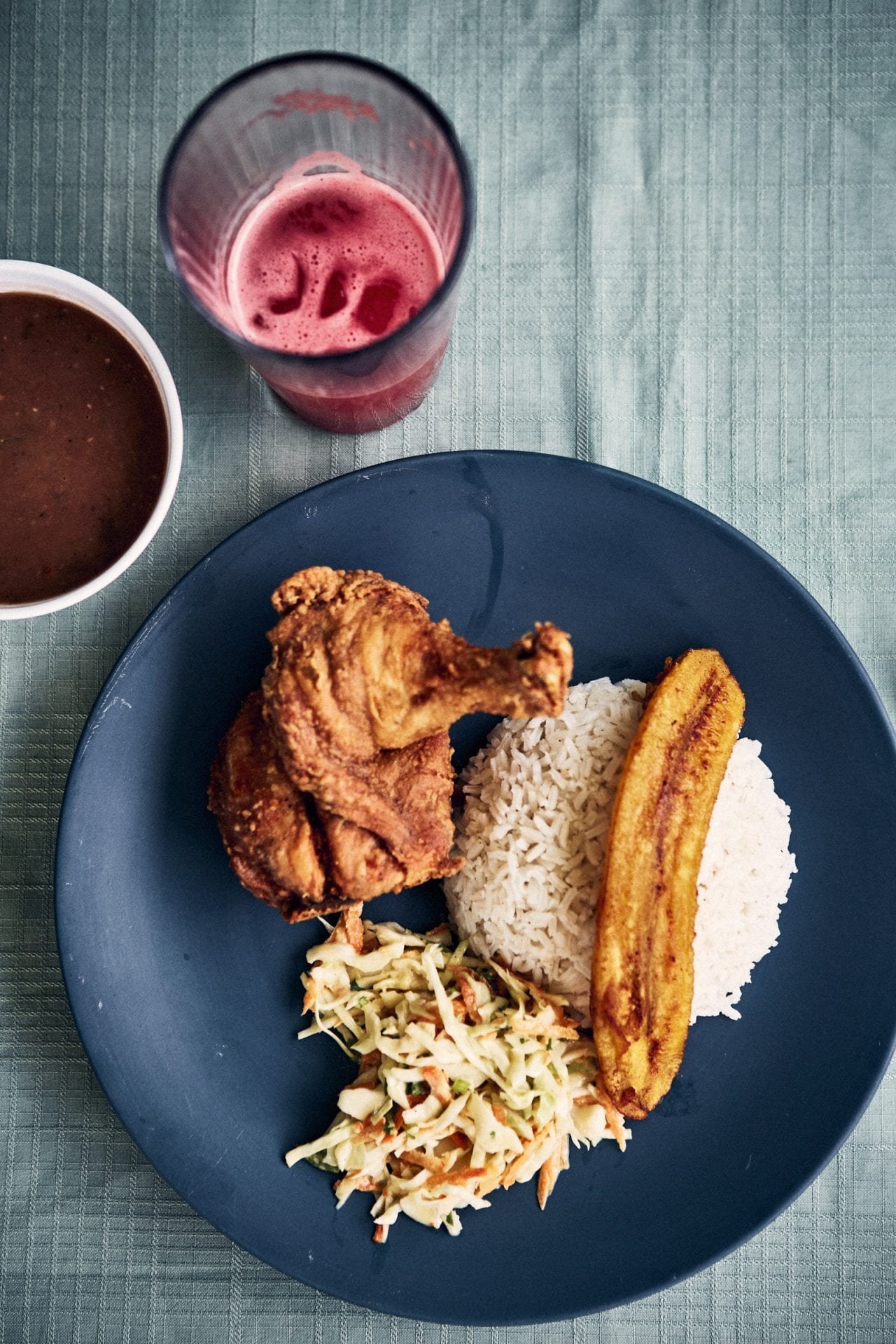 Chicken, rice, and plantain at Tugusina Garifuna Shack. Oliver Pilcher