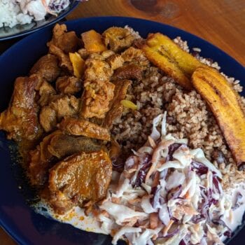 Belizean rice & beans with stewed beef. Image via Cristina Reyna