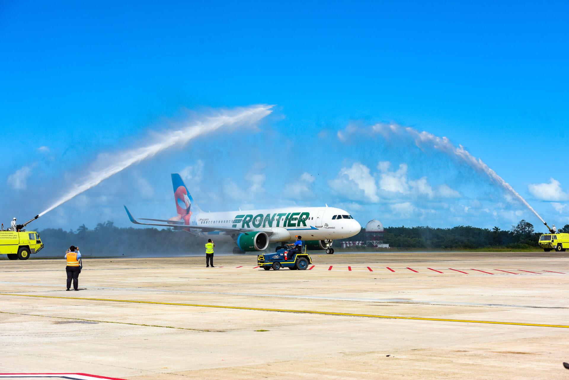 frontier-airlines-inaugural-flight-belize-landing